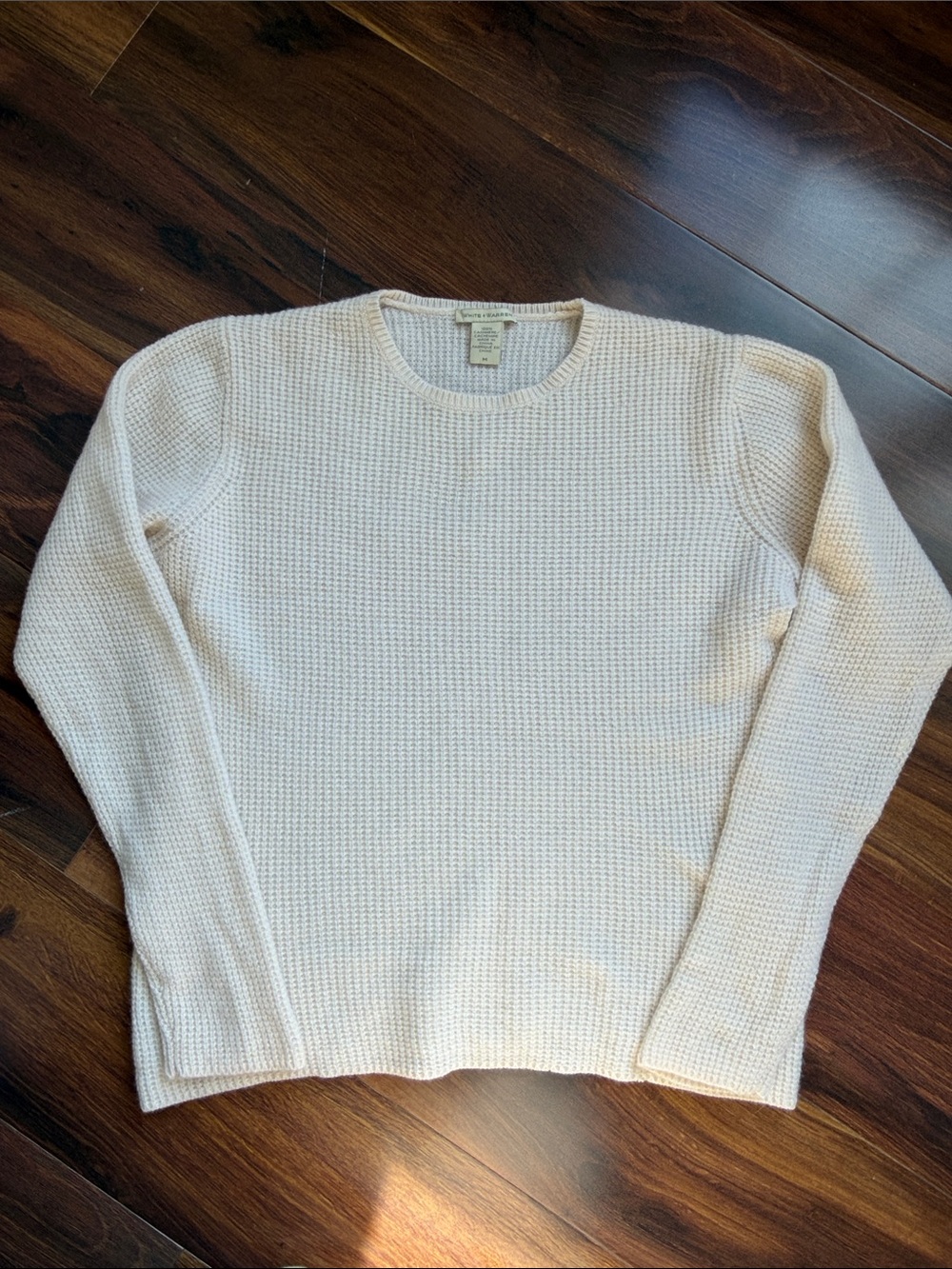 White + Warren 100% Cashmere Waffle Crewneck Lightweight Sweater M